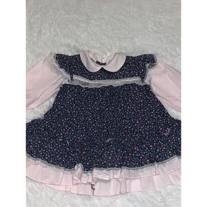 Vintage Bryan Girls Pink and Blue Prairie Pinafore Dress 24 M